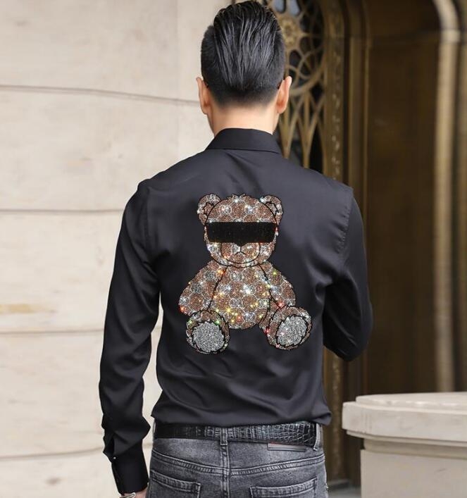 2021 Férfiaknak tervezett karcsú szabású, casual rhinestone-díszítésű ing álló gallérral