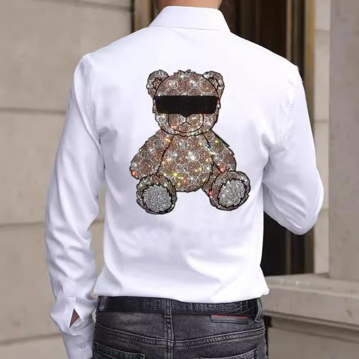 2021 Férfiaknak tervezett karcsú szabású, casual rhinestone-díszítésű ing álló gallérral