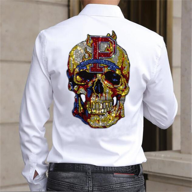 2021 Férfiaknak tervezett karcsú szabású, casual rhinestone-díszítésű ing álló gallérral