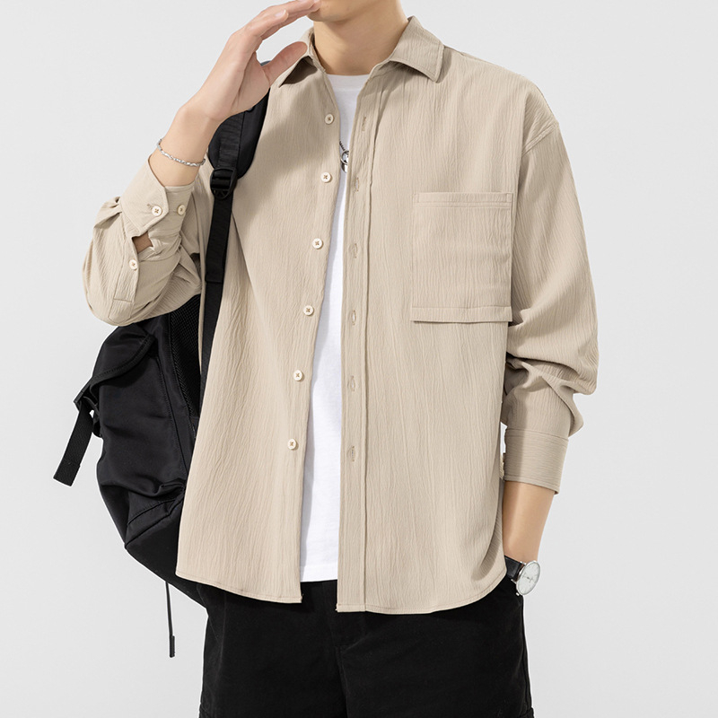 Férfi hosszú ujjú ing, egyszínű, laza szabás, tavasz–ősz 2024, hétköznapi stílus