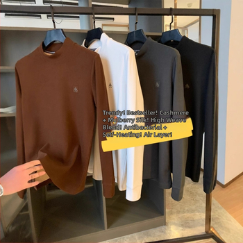 Férfi hosszú ujjú T‑shirt juhkasmír és mulberry selyem keverékéből, 2025 rostokkal, tavasz-őszi, kényelmes alapréteg