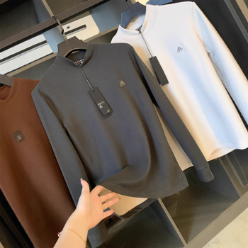 Férfi hosszú ujjú T‑shirt juhkasmír és mulberry selyem keverékéből, 2025 rostokkal, tavasz-őszi, kényelmes alapréteg
