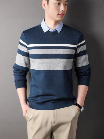 Muški dugi rukav, T-shirt s flisom, izgled dvostruke košulje s ovratnikom — jesen/zima, casual