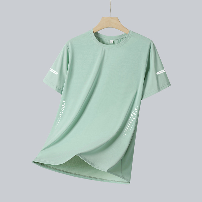 Muška ljetna majica od ice-silk tkanine, lagana mrežasta tkanina, kratki rukav, okrugli izrez, brzo suši, opuštena kroj
