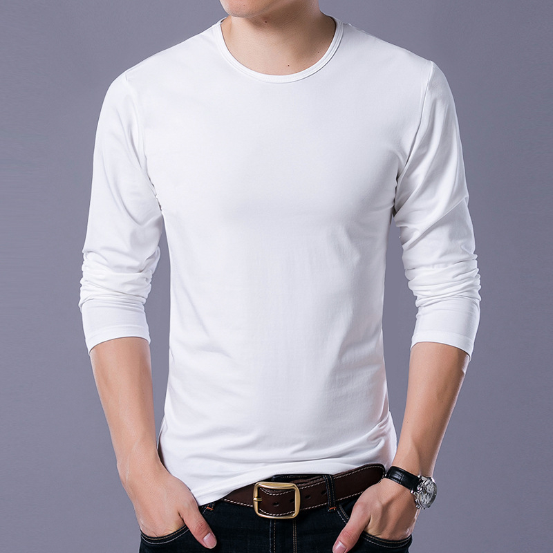 Muški dugi rukav T-shirt, mješavina pamuka-poliester, okrugli izrez, korejskog stila pulover, jednobojna, casual gornji dio — jesen 2025