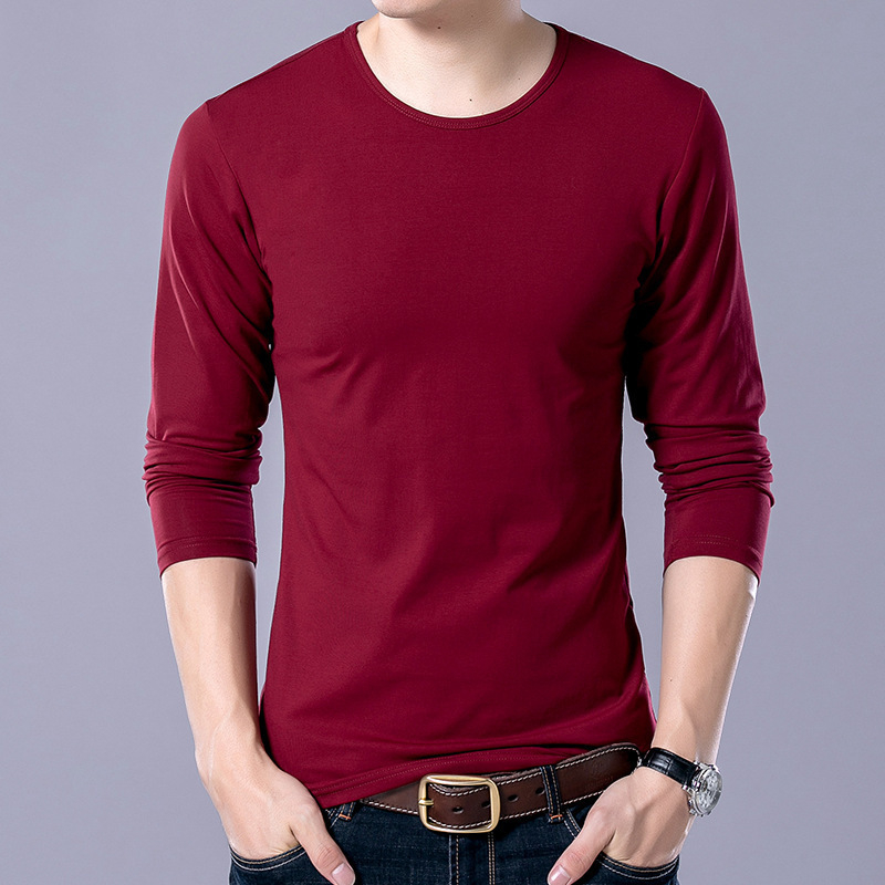 Muški dugi rukav T-shirt, mješavina pamuka-poliester, okrugli izrez, korejskog stila pulover, jednobojna, casual gornji dio — jesen 2025