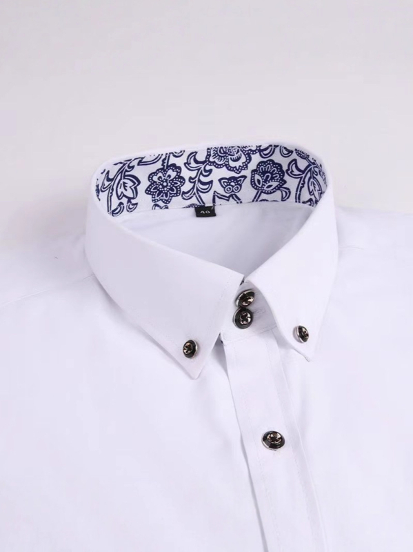 Férfi kék-fehér porcelán mintás ing, rövid ujjú, slim fit, pamutkeverék anyagból, hétköznapi stílus