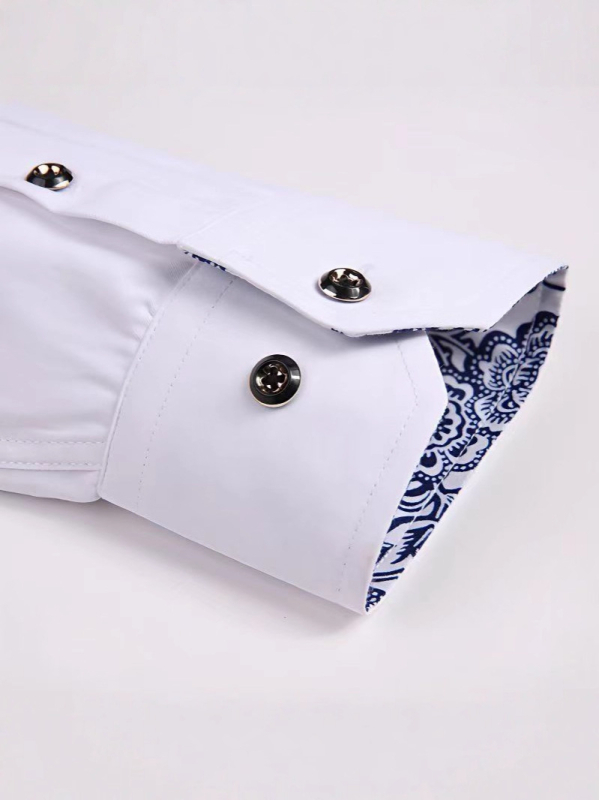 Férfi kék-fehér porcelán mintás ing, rövid ujjú, slim fit, pamutkeverék anyagból, hétköznapi stílus