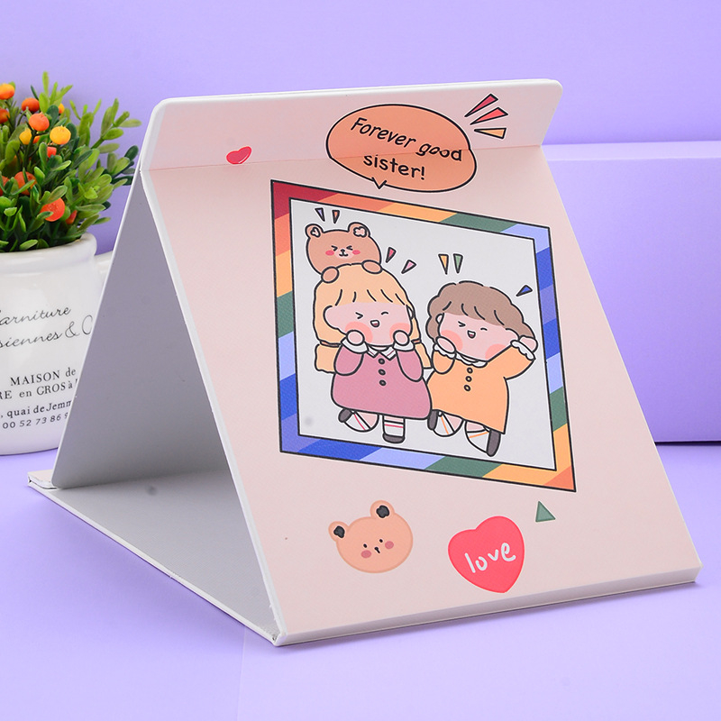 Teljes képernyős összecsukható tükör karikatúra dizájnnal, keret nélküli HD sminktükör, kollégiumi használatra, nagy kijelzős