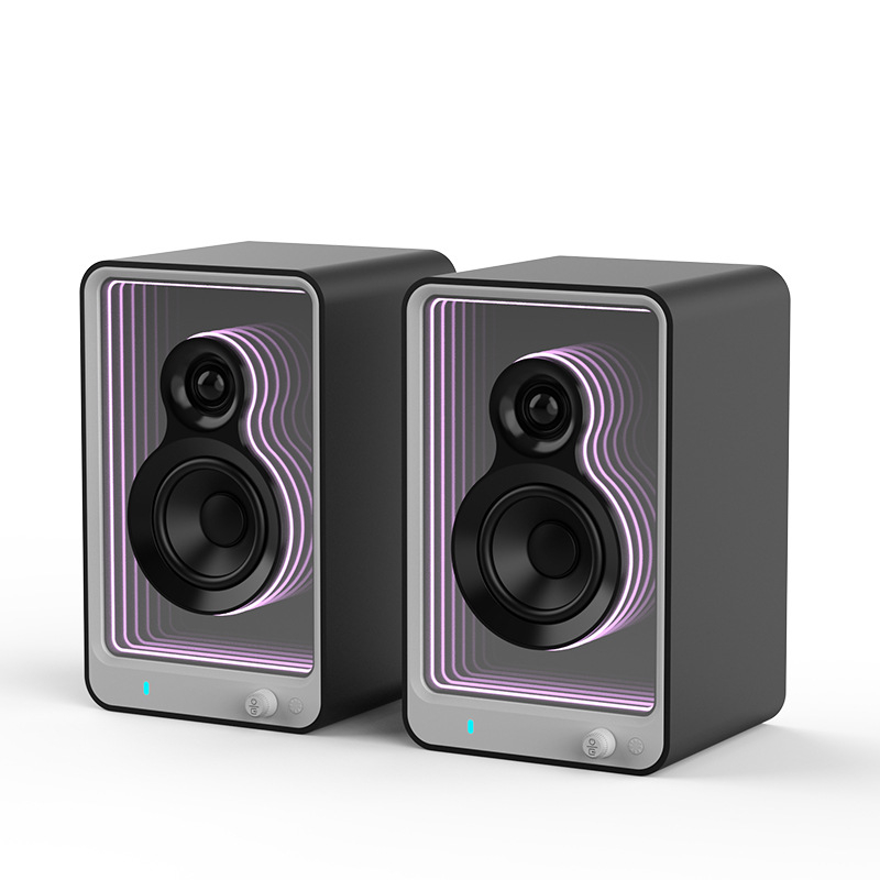 Boxă Bluetooth de birou, Hi‑Fi, iluminare RGB, design tip bibliotecă, 4 difuzoare