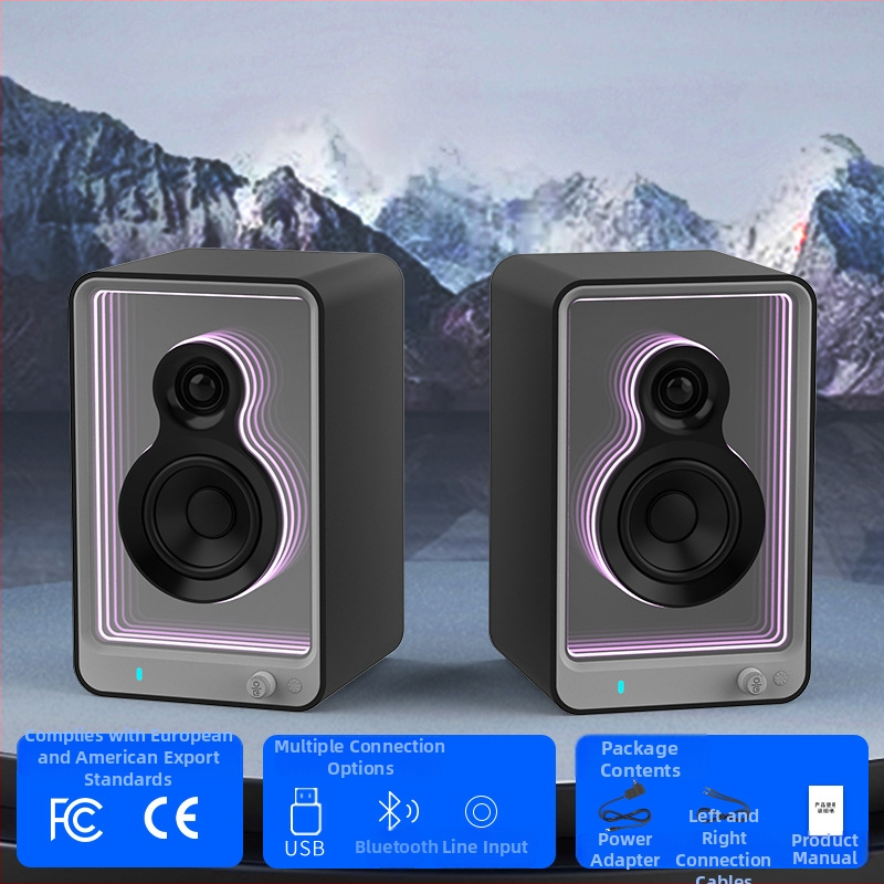 Hi‑Fi stolný Bluetooth reproduktor s RGB osvetlením, dizajn štýlu knižnice, 4 reproduktory