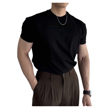 Brit stílusú férfi nyári slim-fit póló kerek nyakkal, rövid ujjú, alapréteg öltönyhöz