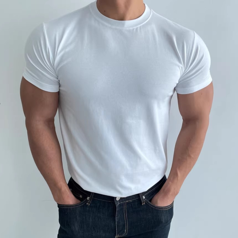 Brit stílusú férfi nyári slim-fit póló kerek nyakkal, rövid ujjú, alapréteg öltönyhöz