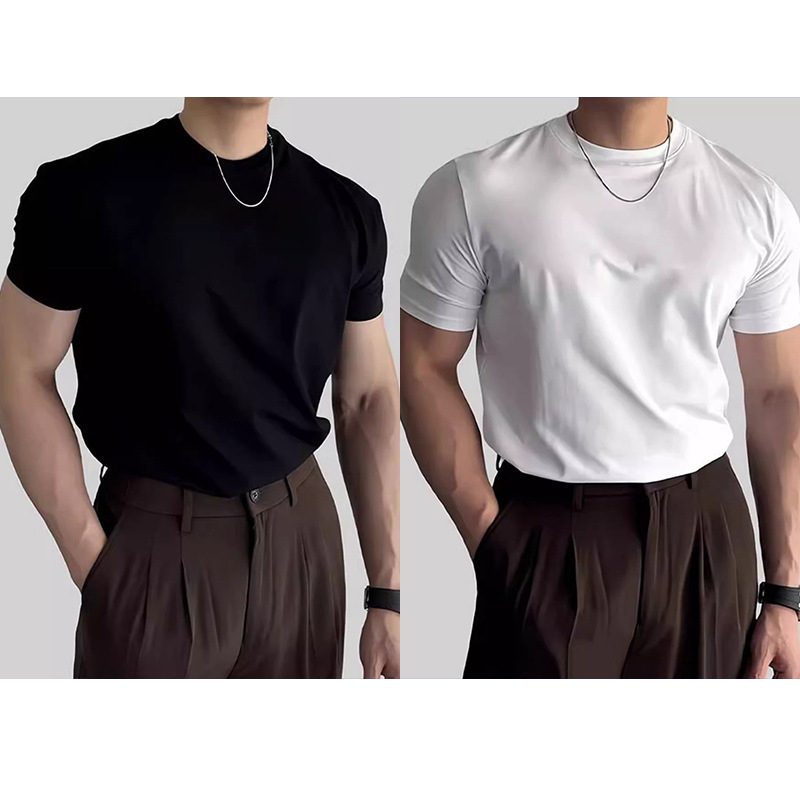 Brit stílusú férfi nyári slim-fit póló kerek nyakkal, rövid ujjú, alapréteg öltönyhöz