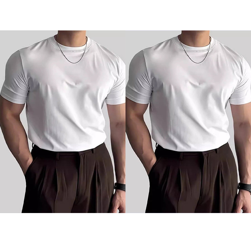 Brit stílusú férfi nyári slim-fit póló kerek nyakkal, rövid ujjú, alapréteg öltönyhöz