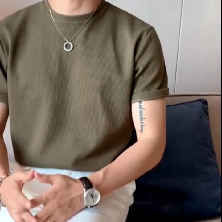 Muško ljetno T-shirt s waffle uzorkom, opuštena silueta, kratki rukav, jednobojna boja, casual