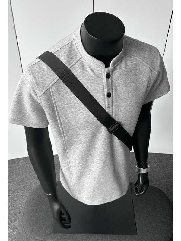 Férfi Henley galléros rövid ujjú póló, nyári casual felső
