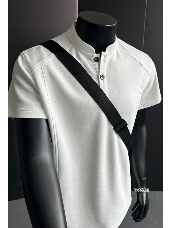 Férfi Henley galléros rövid ujjú póló, nyári casual felső
