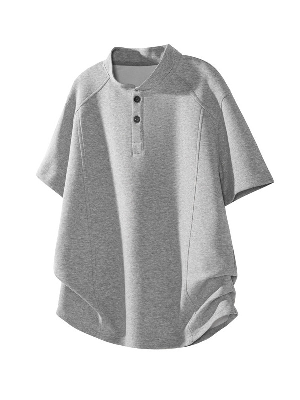 Férfi Henley galléros rövid ujjú póló, nyári casual felső