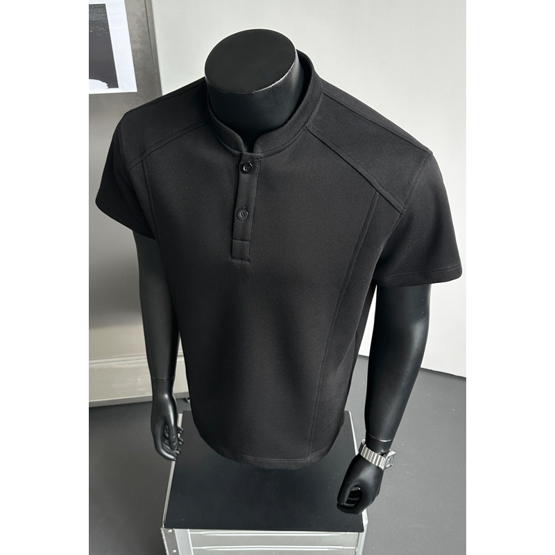 Férfi Henley galléros rövid ujjú póló, nyári casual felső