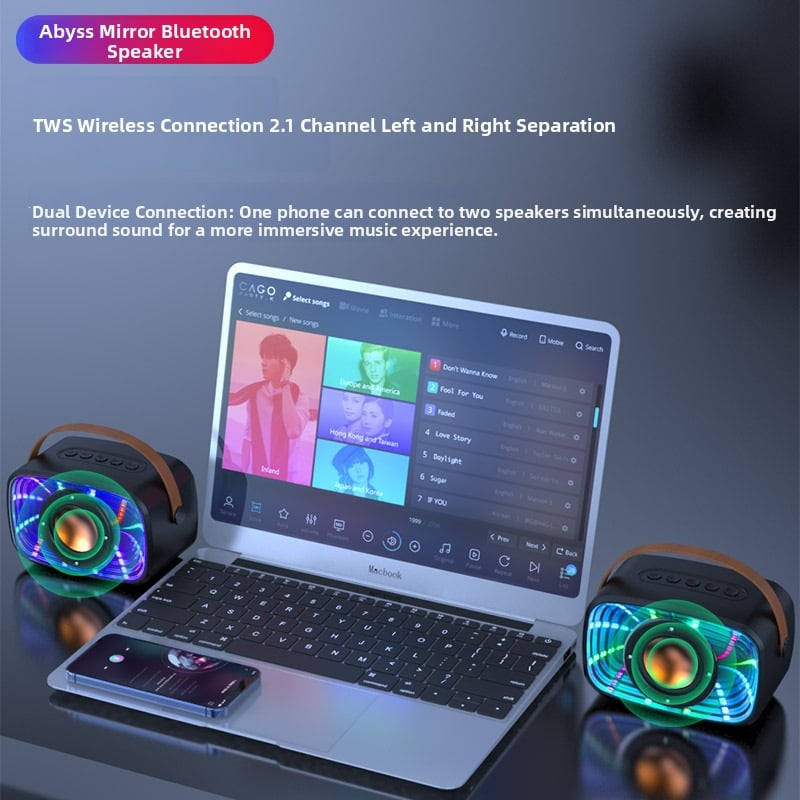 Nový W20 Retro Bluetooth reproduktor so zrkadlovým vzhľadom, ambientným osvetlením a efektom plávajúceho dizajnu, pre domov aj vonkajšie použitie