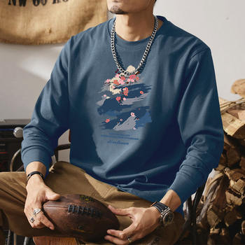 Férfi hosszú ujjú T-shirt, 100% pamut, laza szabás, kerek nyakú, kapucni nélküli, geometriai mintás nyomtatás, mindennapi viselet, 2025-ös őszi kollekció
