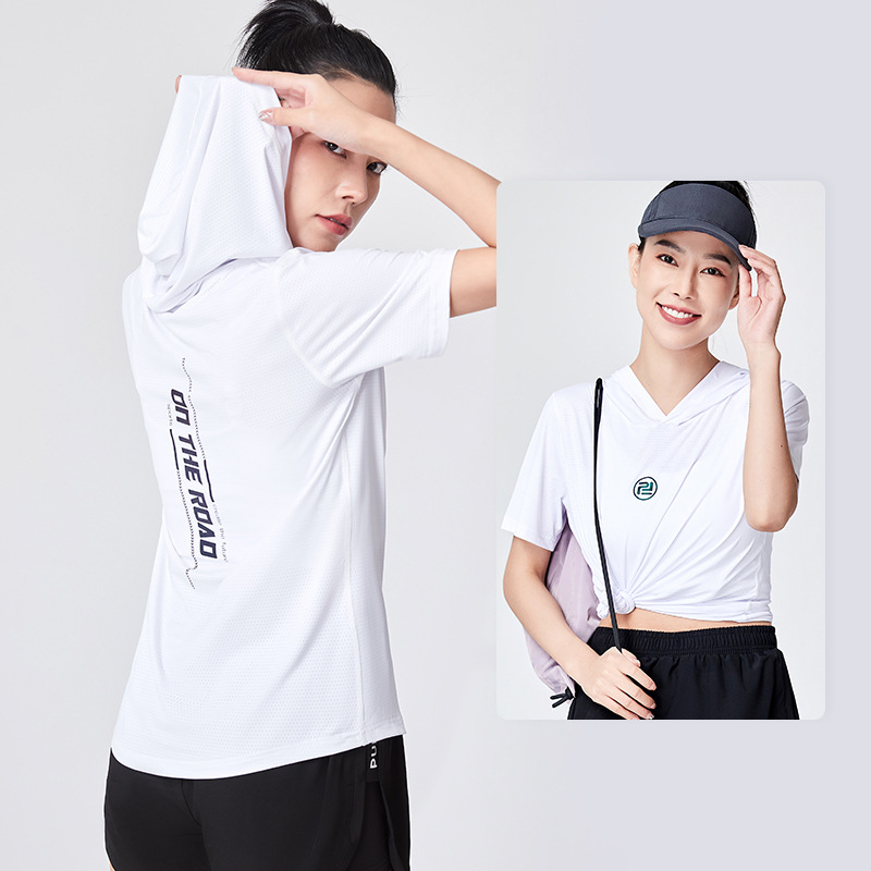 Tricou unisex cu glugă, mâneci scurte, uscare rapidă, respirabil, ultra-ușor, pentru activități în aer liber