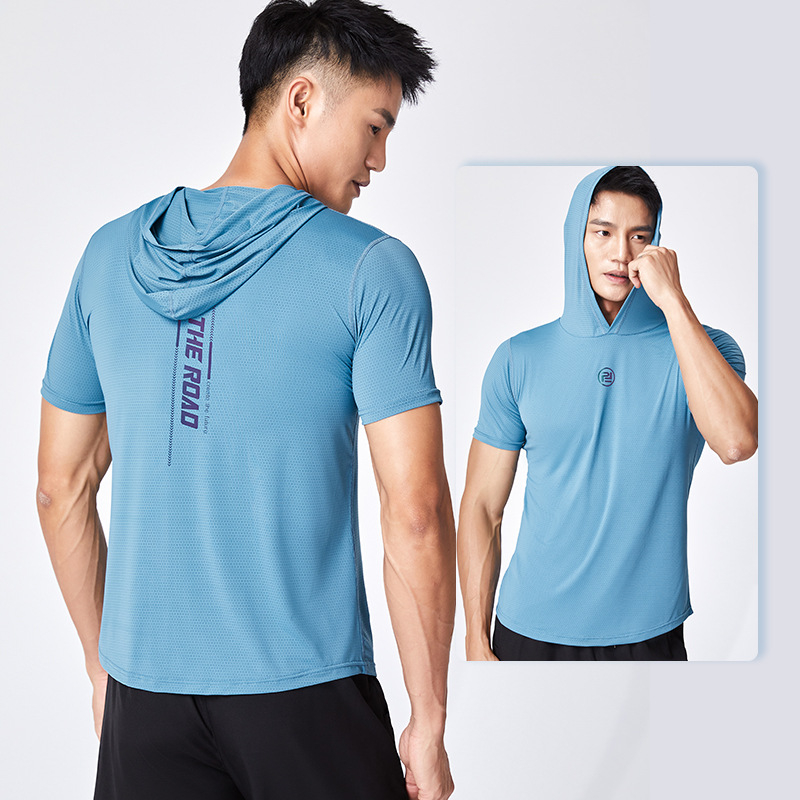 Tricou unisex cu glugă, mâneci scurte, uscare rapidă, respirabil, ultra-ușor, pentru activități în aer liber
