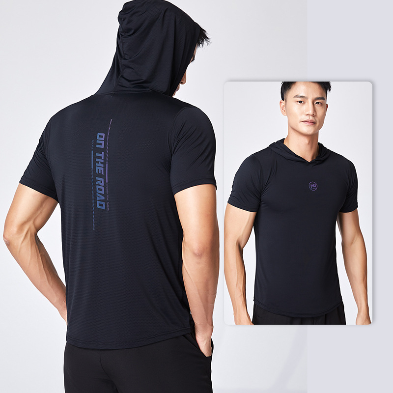 Tricou unisex cu glugă, mâneci scurte, uscare rapidă, respirabil, ultra-ușor, pentru activități în aer liber