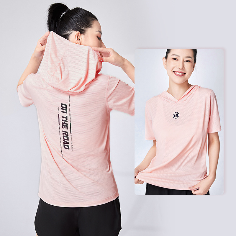 Tricou unisex cu glugă, mâneci scurte, uscare rapidă, respirabil, ultra-ușor, pentru activități în aer liber