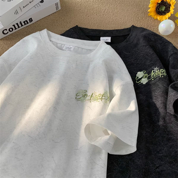 Ukrašeni T-shirt s kratkim rukavima od Ice-Silk za muškarce, ljeto 2025, ležeran američki kroj