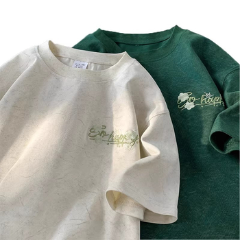 Ukrašeni T-shirt s kratkim rukavima od Ice-Silk za muškarce, ljeto 2025, ležeran američki kroj
