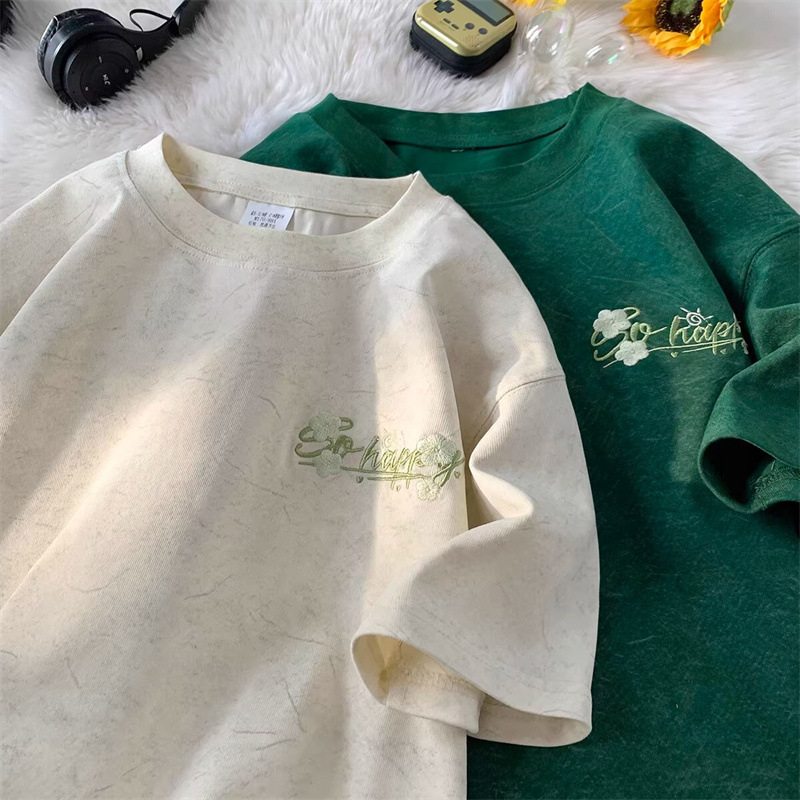 Ukrašeni T-shirt s kratkim rukavima od Ice-Silk za muškarce, ljeto 2025, ležeran američki kroj