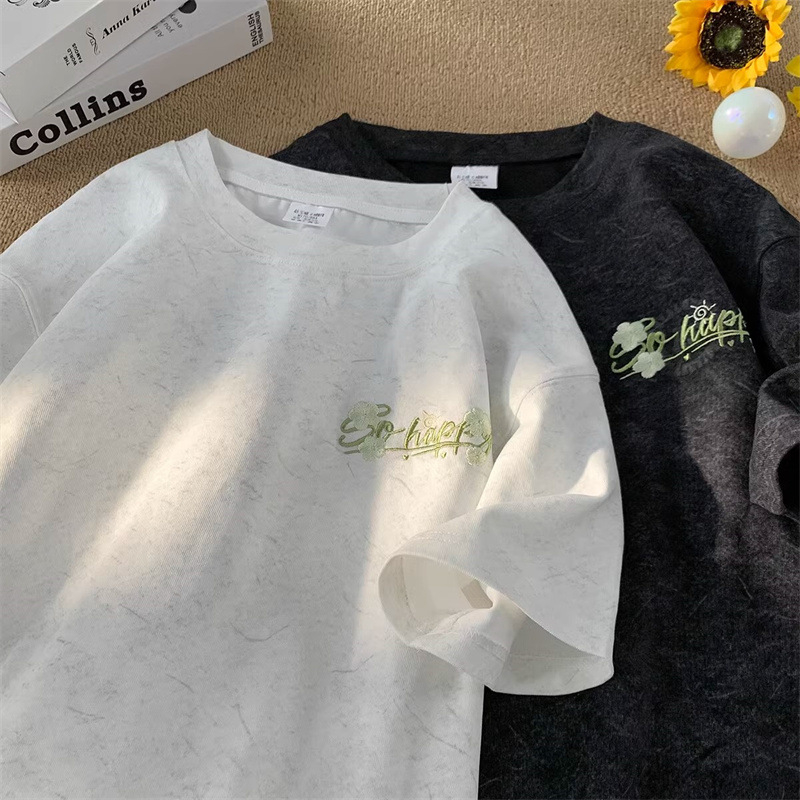 Ukrašeni T-shirt s kratkim rukavima od Ice-Silk za muškarce, ljeto 2025, ležeran američki kroj