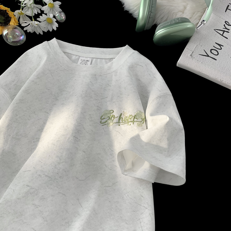 Ukrašeni T-shirt s kratkim rukavima od Ice-Silk za muškarce, ljeto 2025, ležeran američki kroj