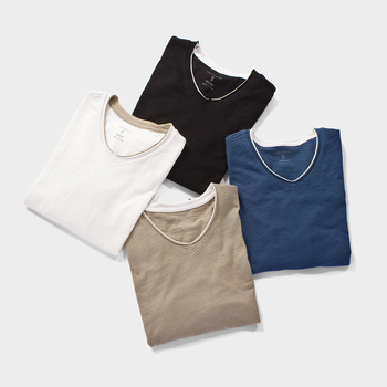 Férfi hosszú ujjú pamut T-shirt V-nyakkal, szűk szabású, egyszínű, tavasz–ősz, modell T2026