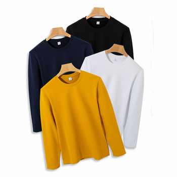 Férfi fehér pamut-spandex hosszú ujjú póló, kerek nyakú, prémium új modell, 265 g