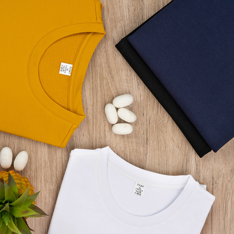 Férfi fehér pamut-spandex hosszú ujjú póló, kerek nyakú, prémium új modell, 265 g