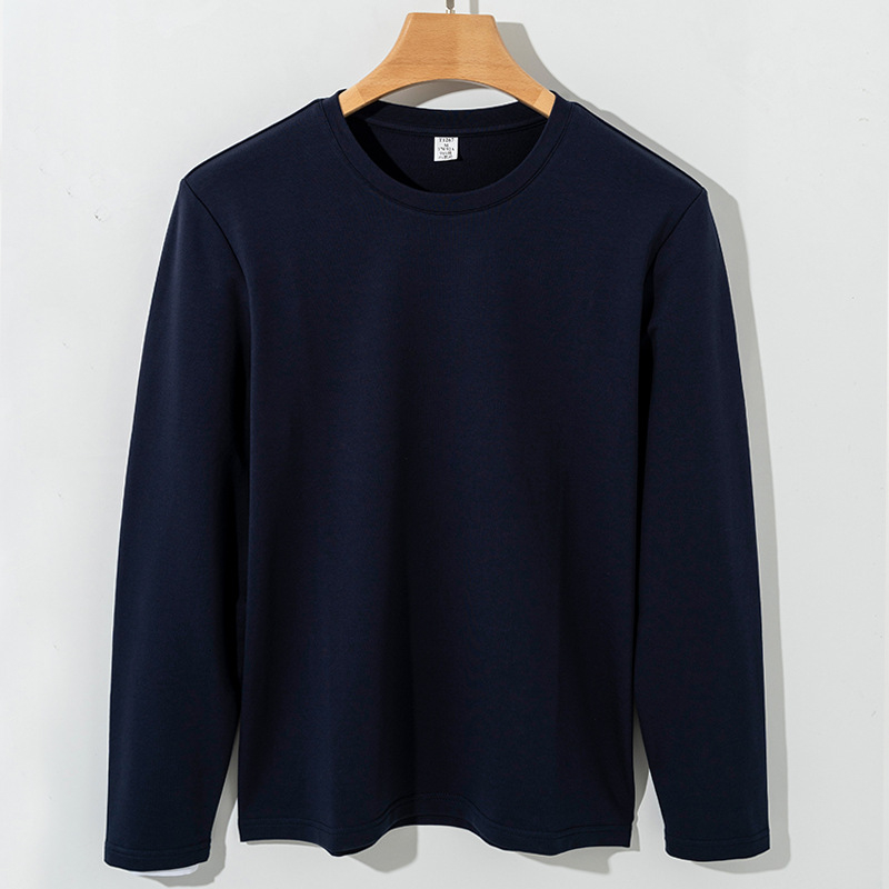 Férfi fehér pamut-spandex hosszú ujjú póló, kerek nyakú, prémium új modell, 265 g