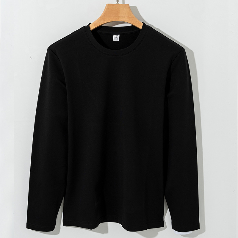 Férfi fehér pamut-spandex hosszú ujjú póló, kerek nyakú, prémium új modell, 265 g