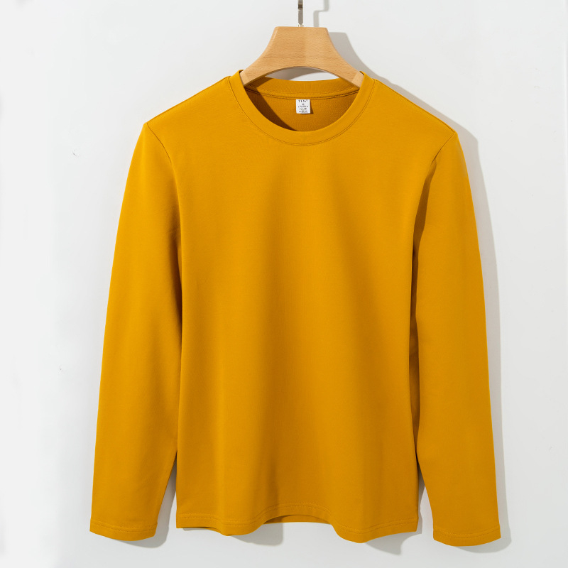 Férfi fehér pamut-spandex hosszú ujjú póló, kerek nyakú, prémium új modell, 265 g