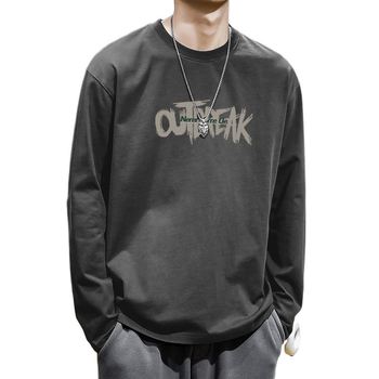 Férfi hosszú ujjú pamut T‑shirt, 2024 tavasz, könnyű alapréteg, kerek nyak, lazított szabás, mindennapi