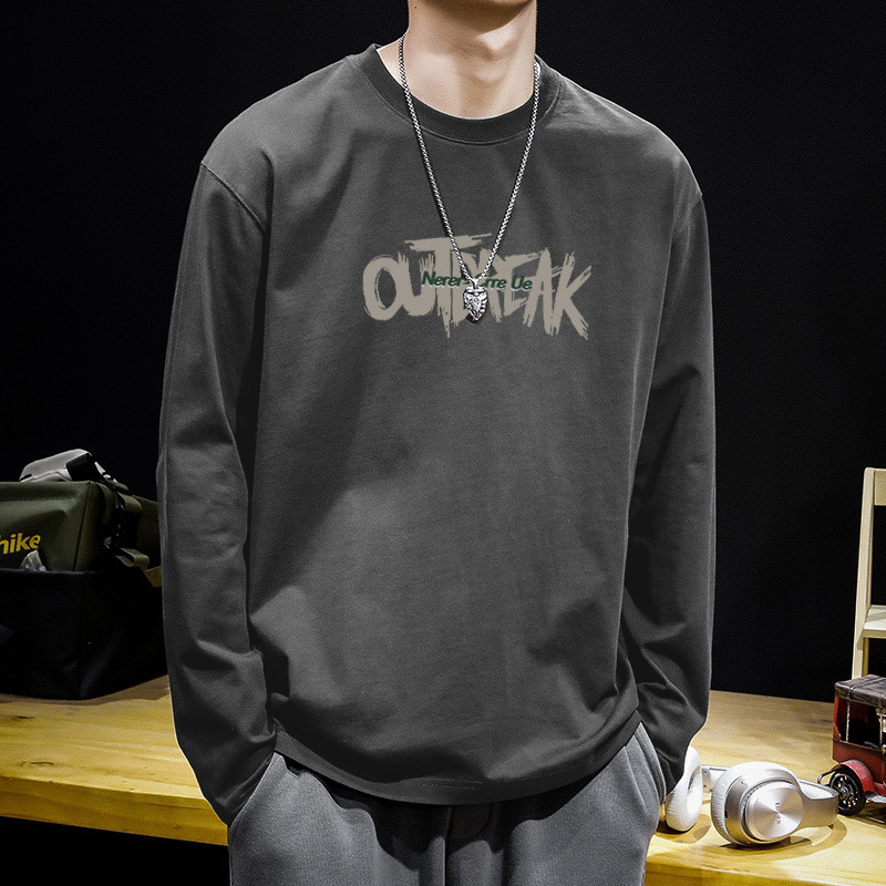 Férfi hosszú ujjú pamut T‑shirt, 2024 tavasz, könnyű alapréteg, kerek nyak, lazított szabás, mindennapi