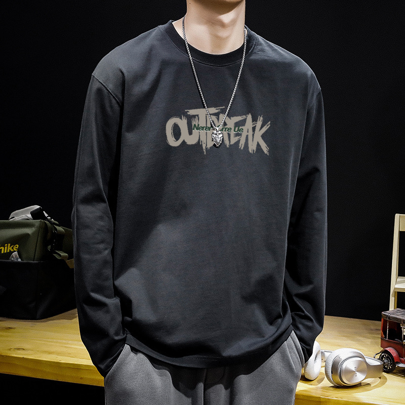 Férfi hosszú ujjú pamut T‑shirt, 2024 tavasz, könnyű alapréteg, kerek nyak, lazított szabás, mindennapi