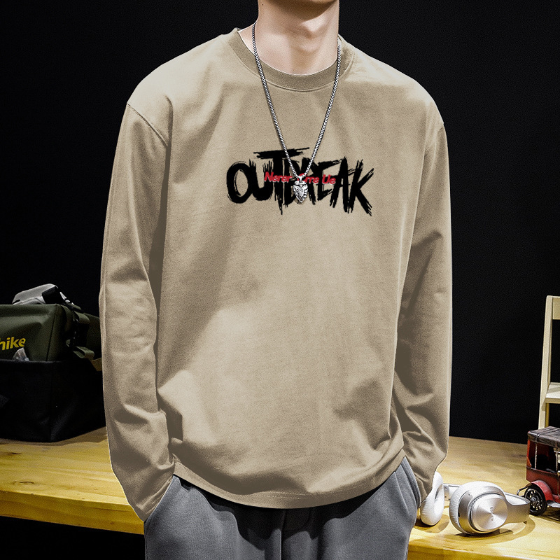 Férfi hosszú ujjú pamut T‑shirt, 2024 tavasz, könnyű alapréteg, kerek nyak, lazított szabás, mindennapi