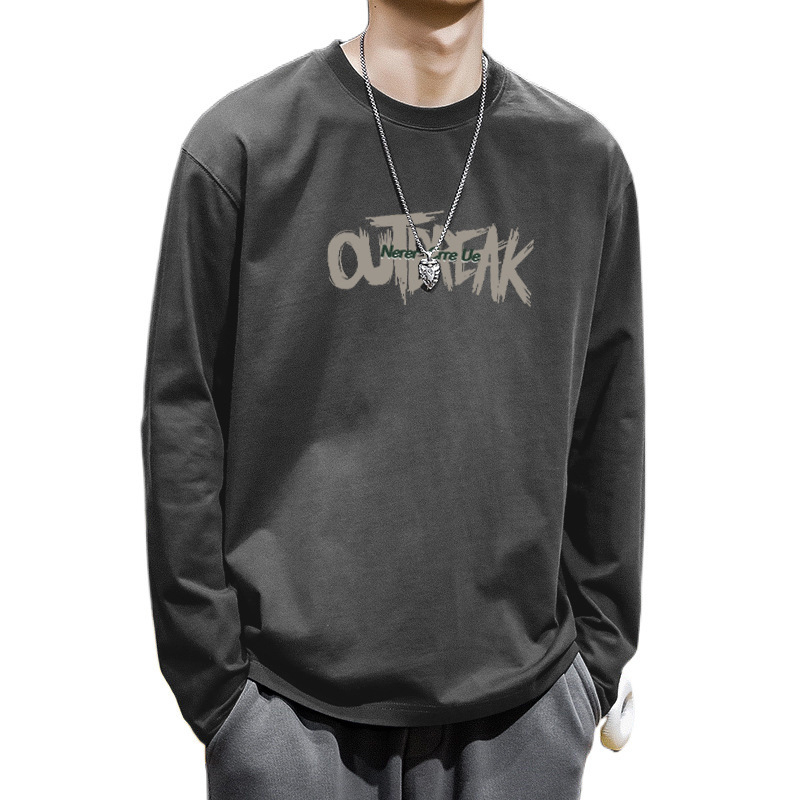Férfi hosszú ujjú pamut T‑shirt, 2024 tavasz, könnyű alapréteg, kerek nyak, lazított szabás, mindennapi