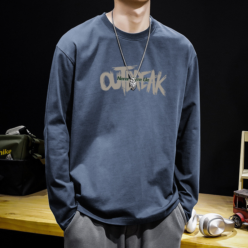 Férfi hosszú ujjú pamut T‑shirt, 2024 tavasz, könnyű alapréteg, kerek nyak, lazított szabás, mindennapi