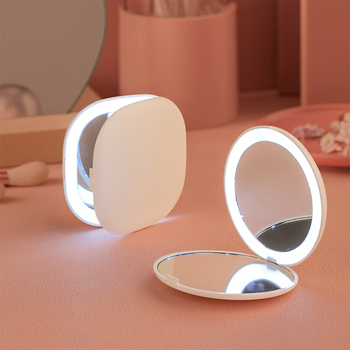 Hordozható LED-es sminktükör fedéllel, mini kör alakú, egyoldalú, utazáshoz
