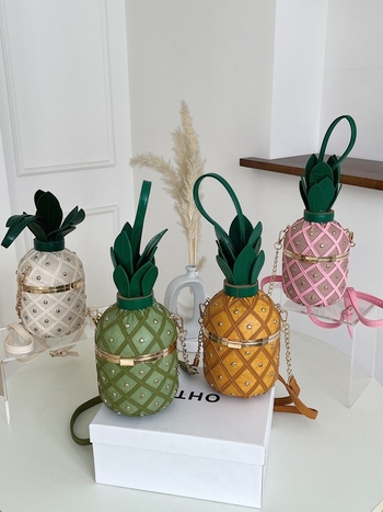 Nova stil ananas oblikovana torba, svjež i umjetnički stil za mlade djevojke, torba preko ramena s rivetima i lancem, cilindričkog oblika