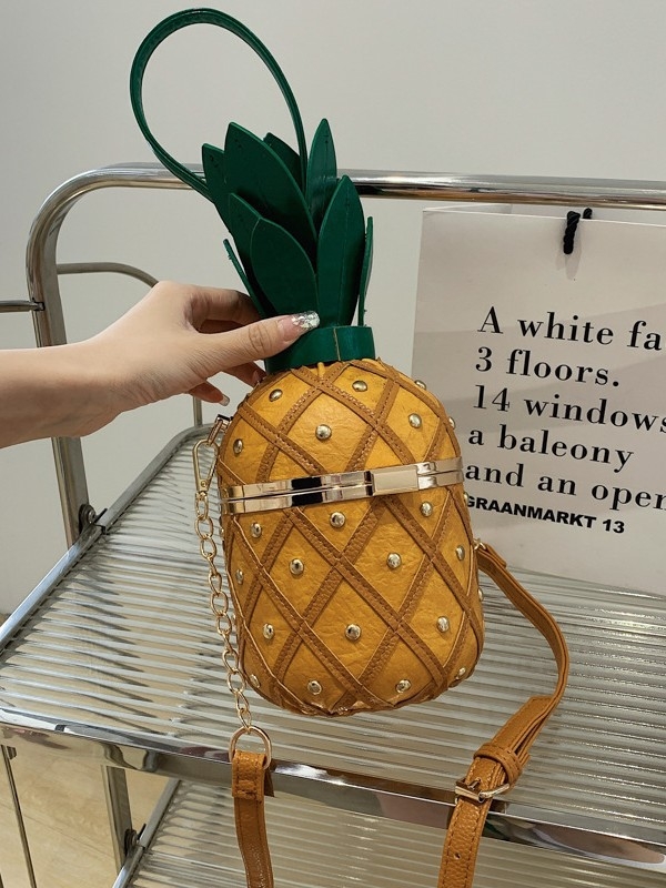 Nova stil ananas oblikovana torba, svjež i umjetnički stil za mlade djevojke, torba preko ramena s rivetima i lancem, cilindričkog oblika